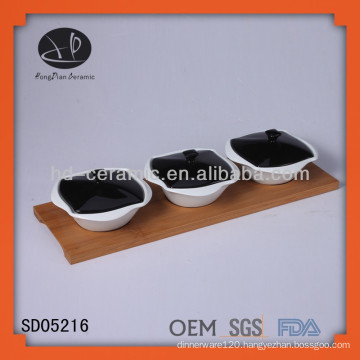 porcelain serving dishes sets with bamboo base